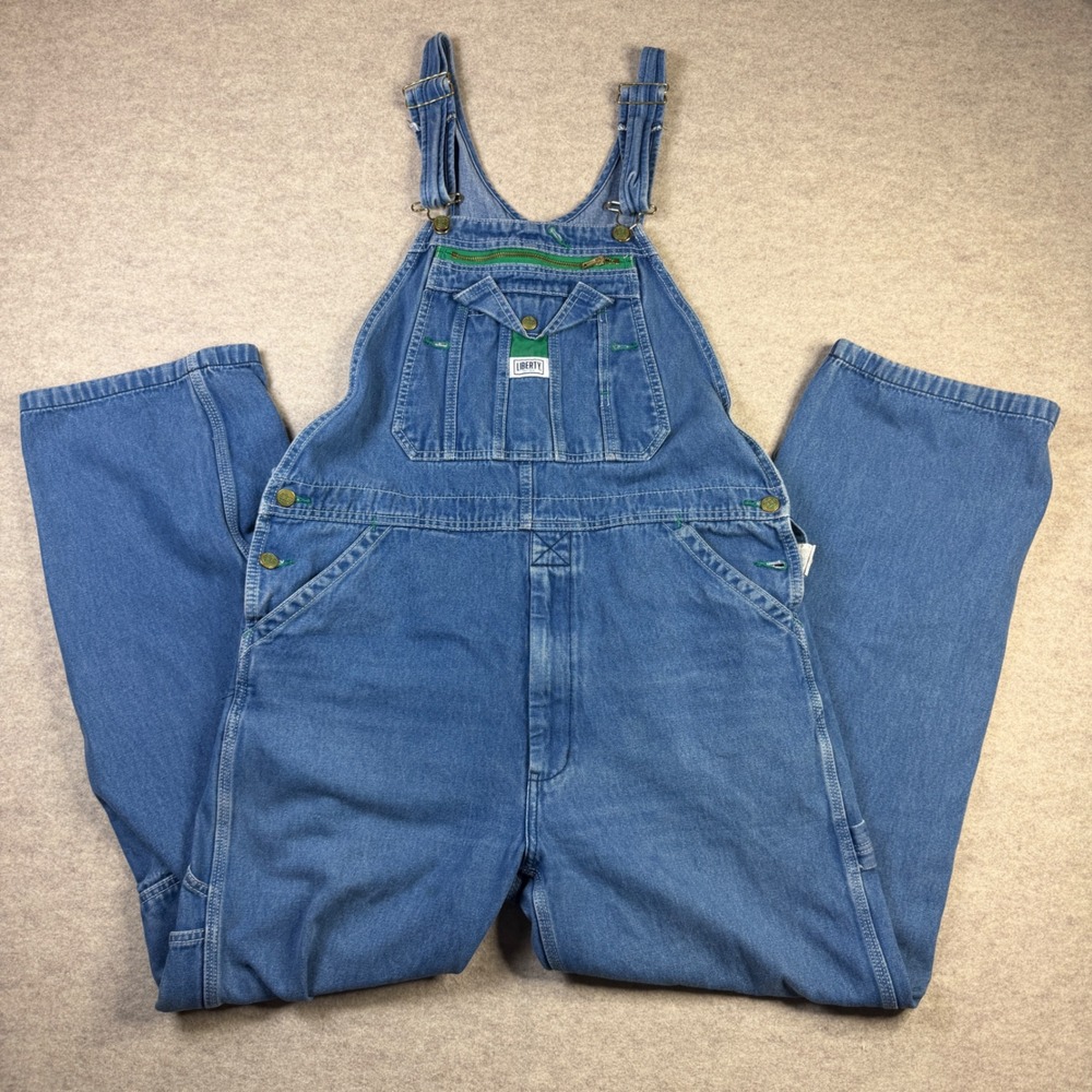 Liberty Mens Denim Bib Overalls Medium Wash Blue Workwear 36x32 14006SW9